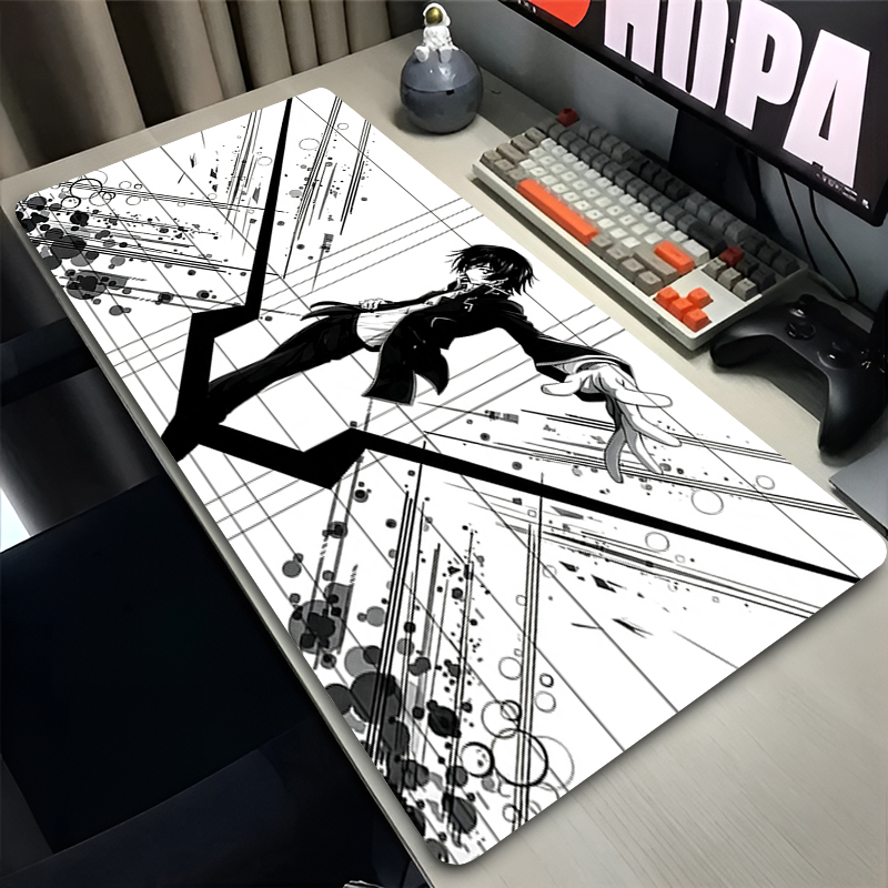 Desk Setup Essentials - Übergroßes Mauspad „Code Geass“, weißer Anime-Teppich,