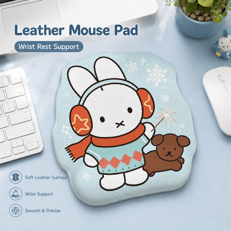 Desk Setup Laptop - Anime Miffy Leder-Mauspad mit Handgelenkauflage, Kleine