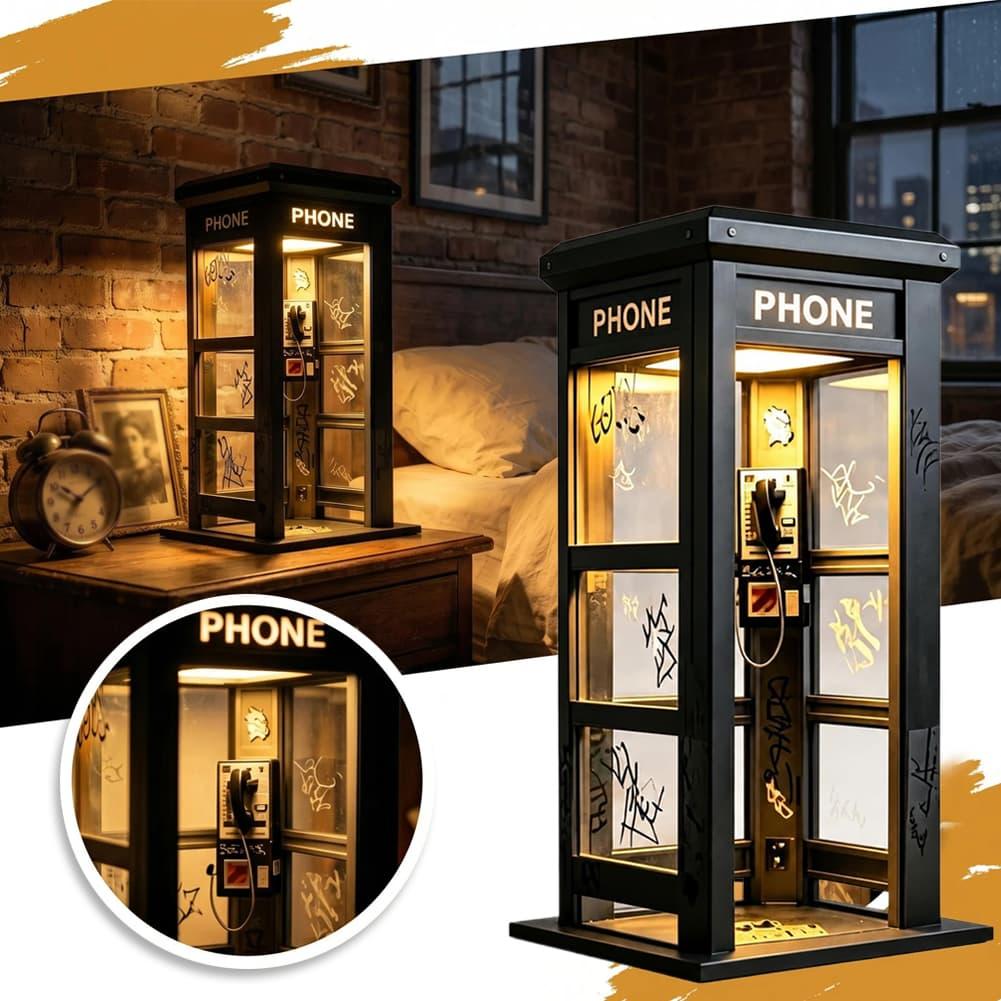 Desk Setup Decor - Retro Graffiti Telefonzellen-Tischlampe Mini Londoner Telefonbox