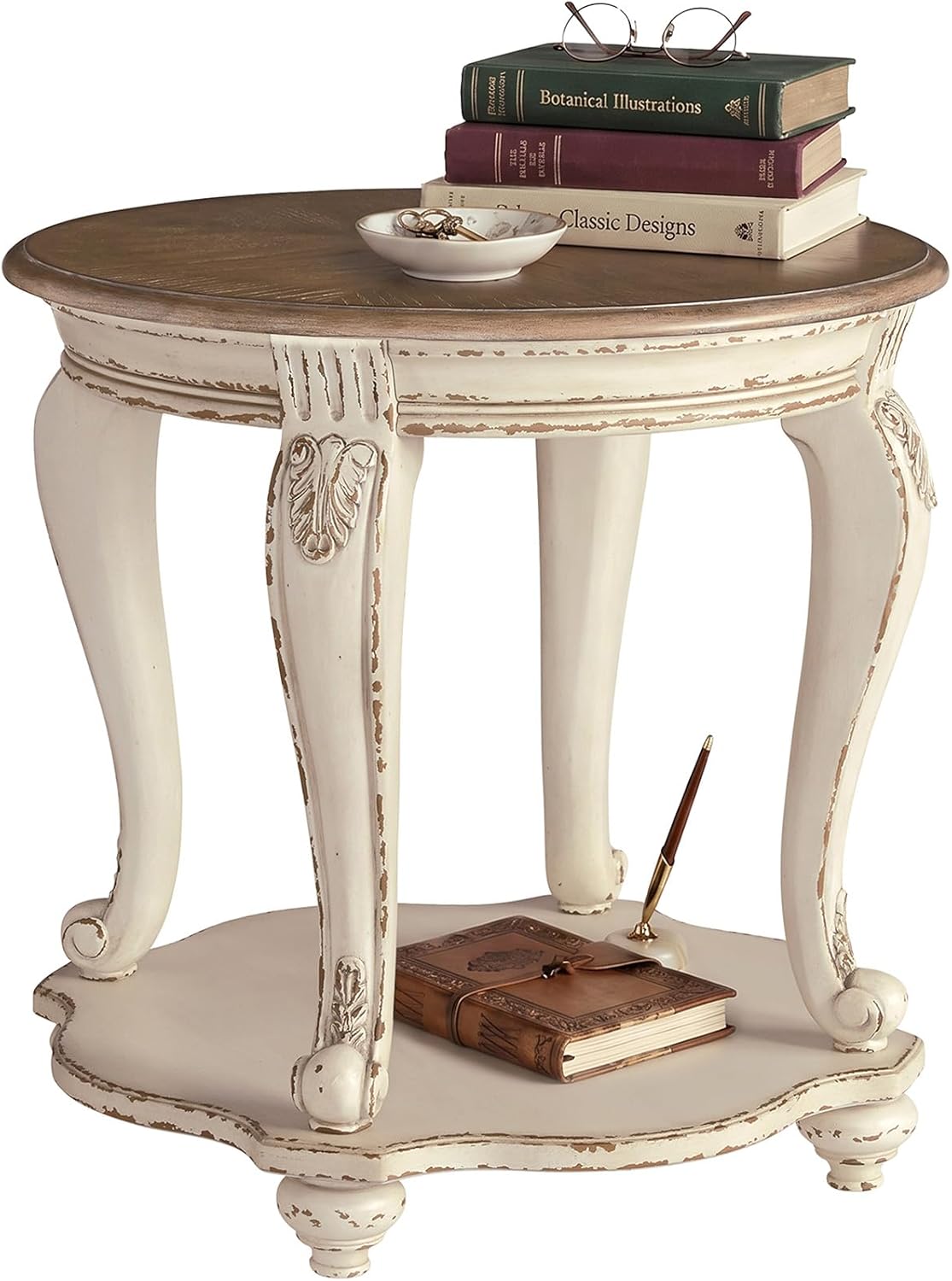 Desk Setup White - Französischer Landhausstil Runder Beistelltisch Holz Akzent-Beistelltisch