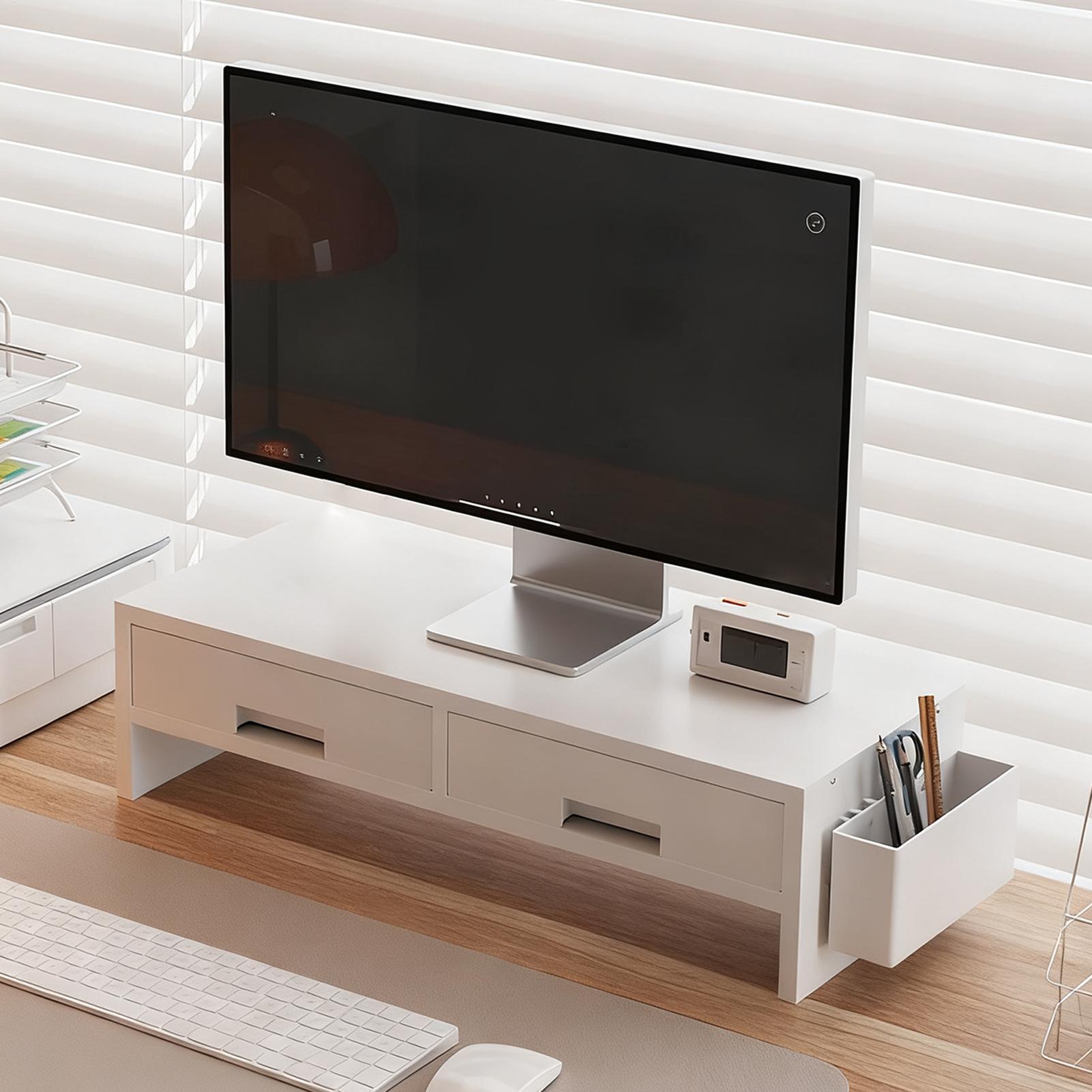 Desk Setup Riser - Schreibtisch-Monitorständer-Riser, doppelte Schublade, ergonomischer Organizer, Computer-Schreibtisch-Monitor-Riser