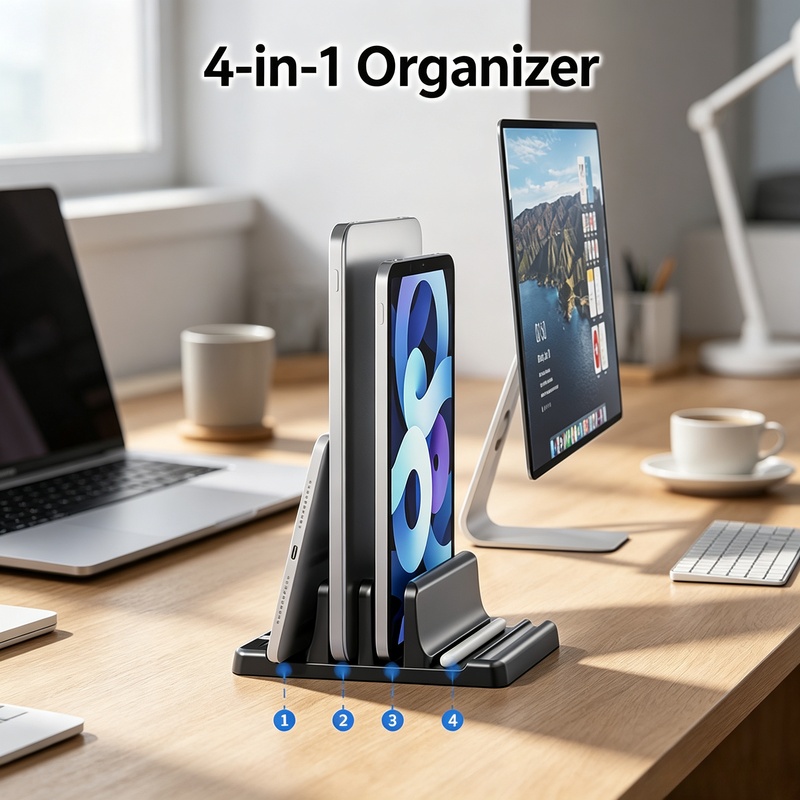 Vertical Laptop Stand - Vertikaler Laptop-Ständer, Multi-Slot-Notebook-Aufbewahrungshalter, platzsparender Desktop-Organizer für