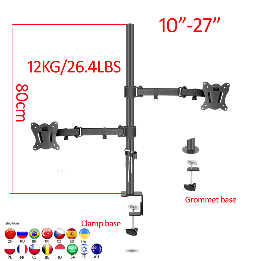 Desk Setup Monitor Arm - (80cm) DL-T902-280II Vollbeweglicher Dual-Monitor-Tischständer 10'-27' Klemmhalterung