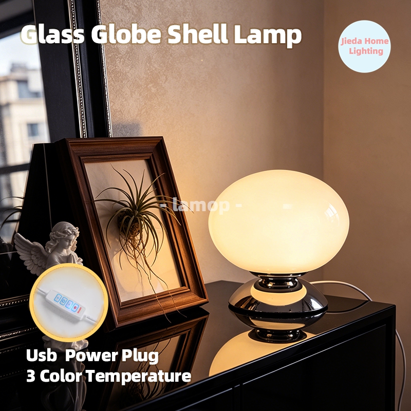 Desk Setup White - Glänzend Weiße Globus-Glas-Tischlampe Italienische Retro-Nachttischlampe 3