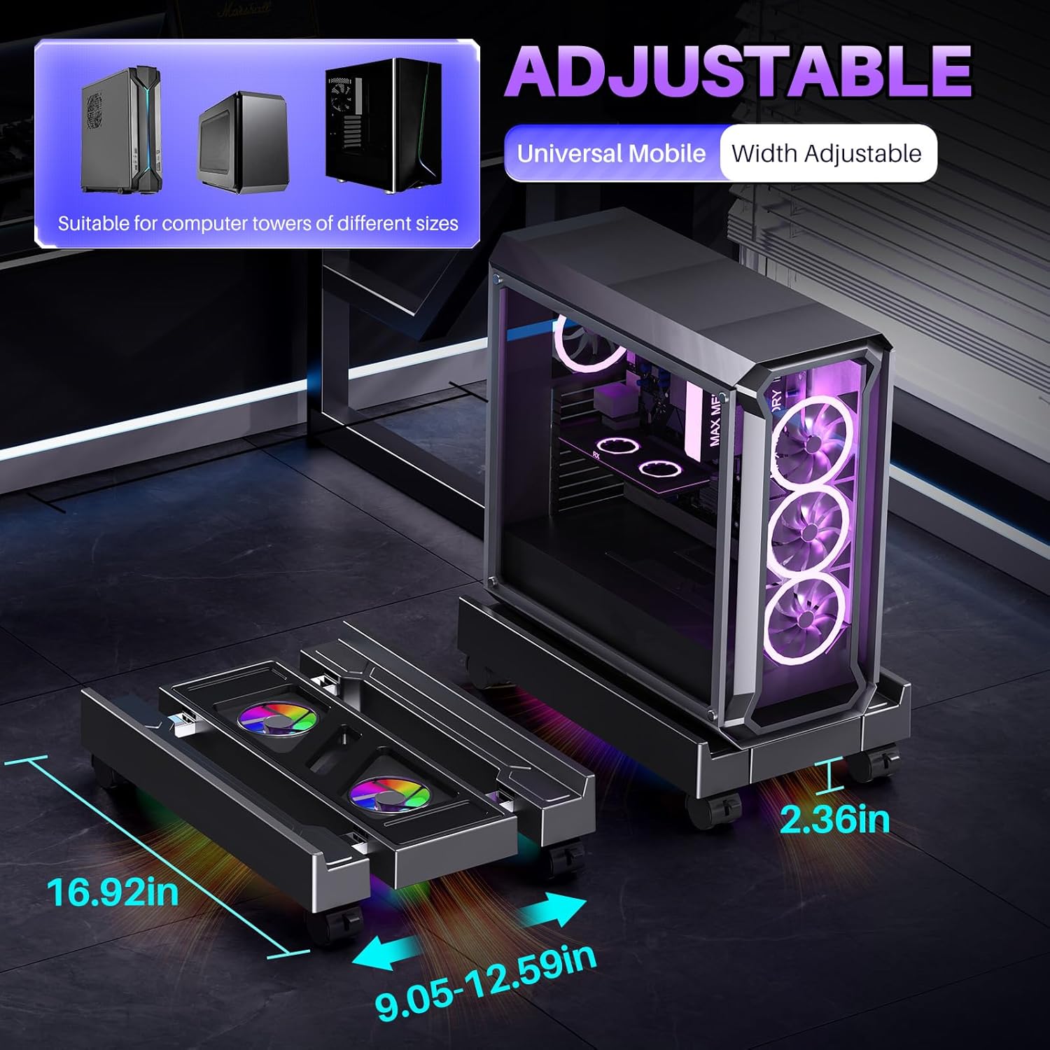 Desk Setup Rgb - Verstellbarer Computer-CPU-Halter Teleskopischer Desktop-Ständer CPU-Wagen mit