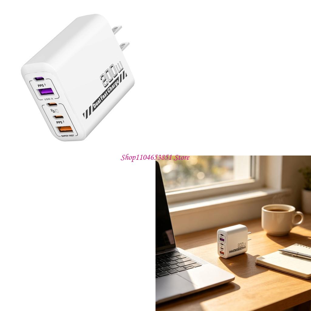 Desk Setup Tablet - 200 W 5-Port-Schnellladegerät mit 3 Typ-C-
