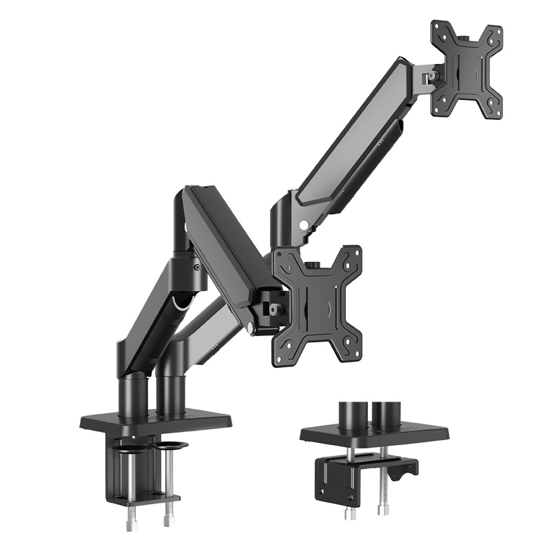 Desk Setup Monitor Arm - Neuer Verstellbarer Gasdruckfeder-Monitorarm aus Aluminiumlegierung, Doppelmonitor-Tischhalterung,