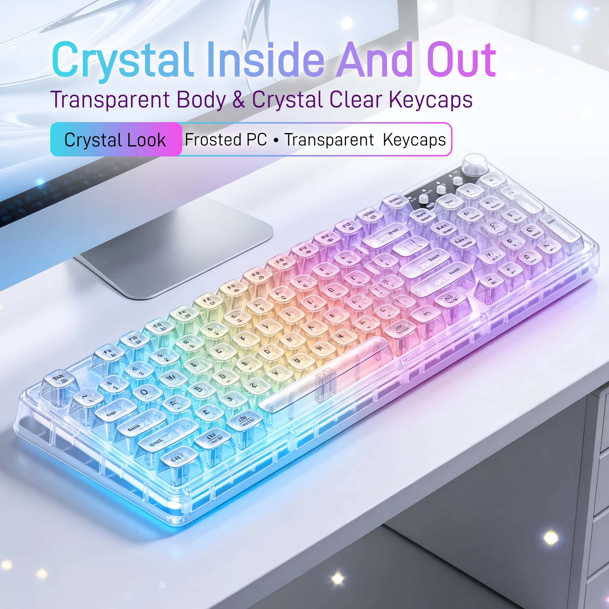 Desk Setup Tablet - F99 Gasket Transparente kabellose Gaming-Tastatur, Tri-Mode