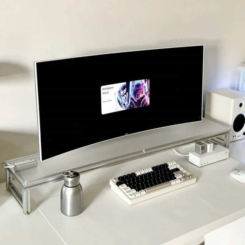 Desk Setup Laptop And Monitor - Aluminium-Monitorständer, Acryl-Desktop-Riser, Laptop-Regal, Organizer, schlanker, ergonomischer