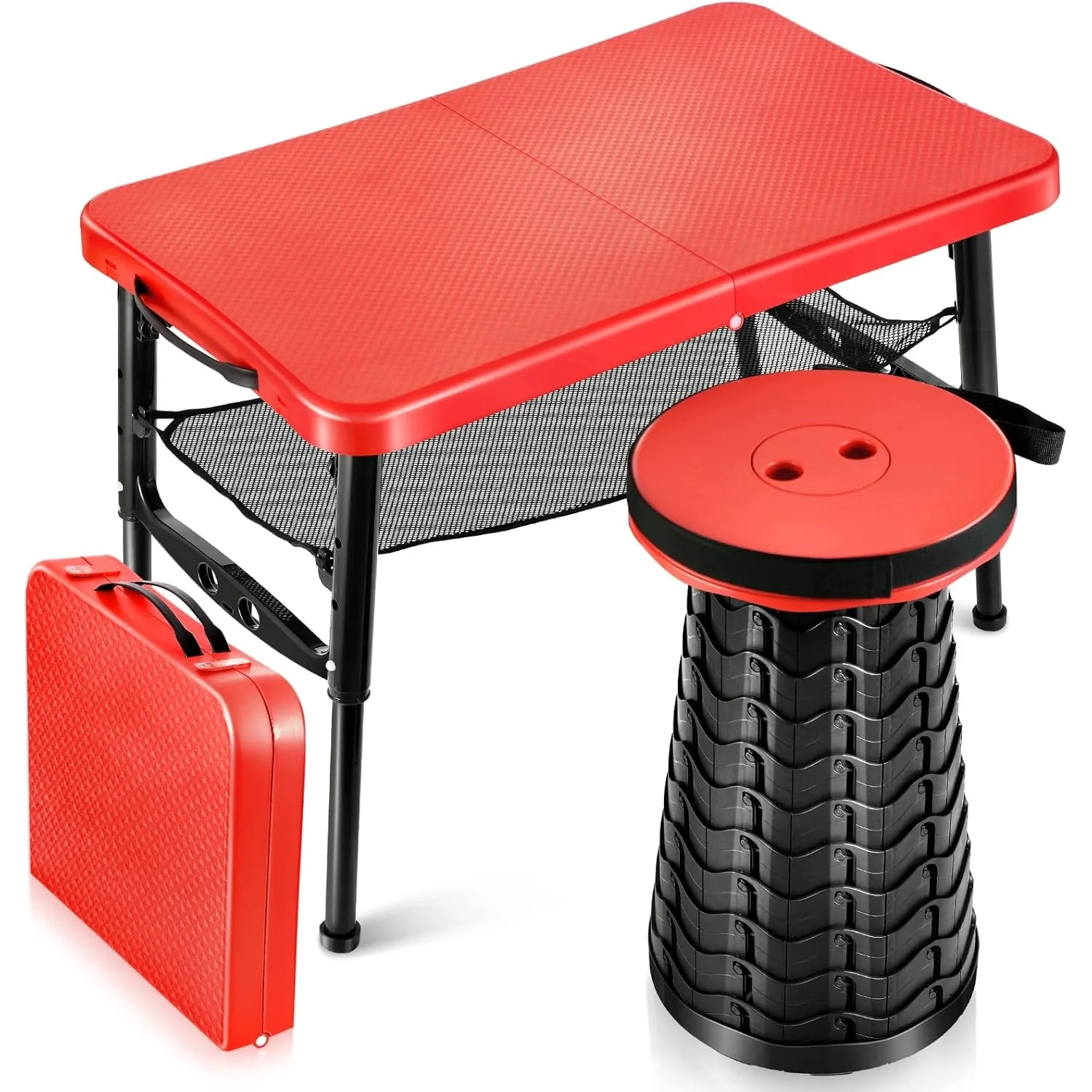 Desk Setup Laptop - Ausziehbarer Klapptisch und Hocker-Set, tragbarer Camping-Klapptisch