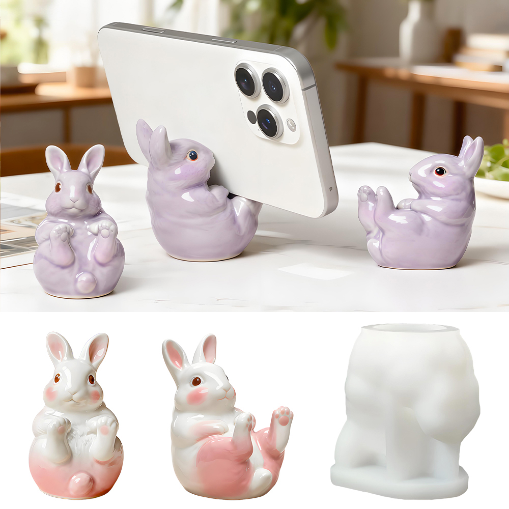Desk Setup Cute - S0284 Niedlicher Hasen-Handyhalter Silikonform DIY Epoxidharz